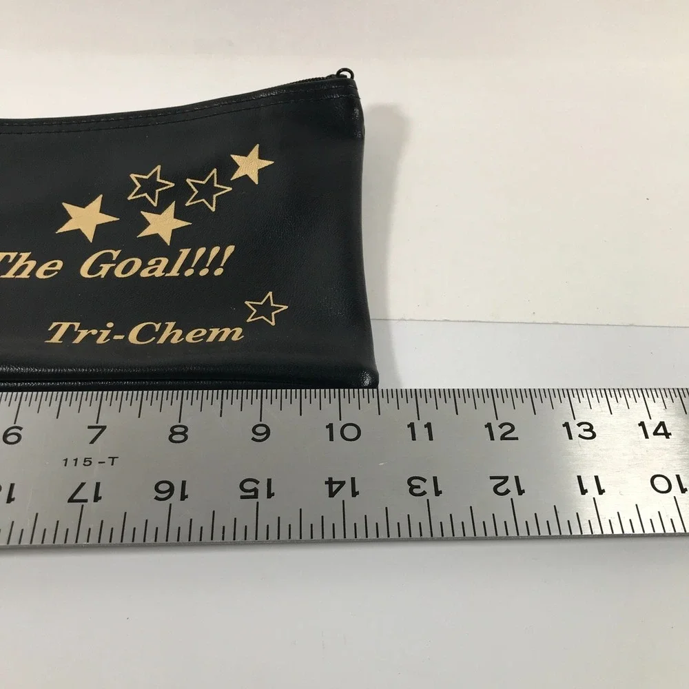 Tri-Chem Go For The Goal Star Graphic Zipper Pouch Black Gold Faux Leather Bag